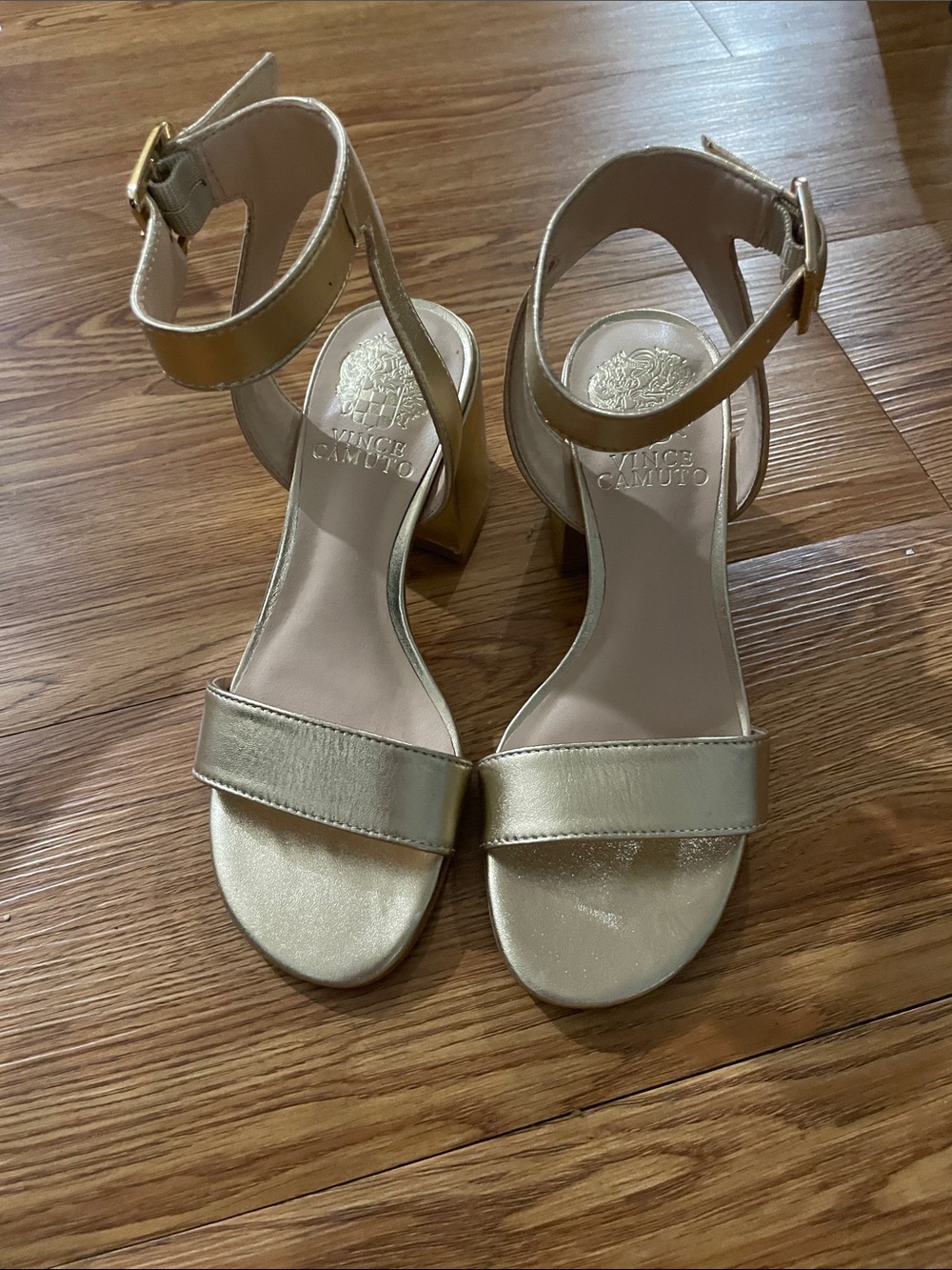 Naturalizer Metallic Gold Block Heel Ankle-Strap Sandals